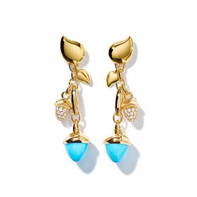 Gelbgold, Ohrringe, Tamara Comolli MIKADO Ohrringe Dangling 2 Acorns 'Turquoise' E-M-d-2-Tur-p-yg