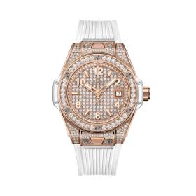 Damenuhr, Hublot Big Bang One Click King Gold White Full Pavé  485.OE.9000.RW.1604