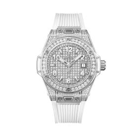 Damenuhr, Hublot Big Bang One Click Steel White Full Pavé  485.SE.9000.RW.1604