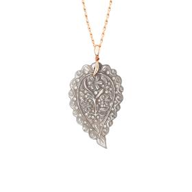 Roségold, Halsschmuck, Tamara Comolli INDIA Leaf Anhänger large grauer Chalcedon P-IND-l-Gre-rg