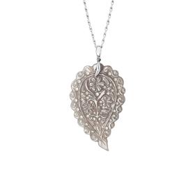 Weißgold, Halsschmuck, Tamara Comolli INDIA Leaf Anhänger large grauer Chalcedon P-IND-l-Gre-wg