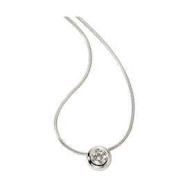 Weißgold, Halsschmuck, Atelier Mühlbacher ONE Solitaire Anhänger Zarge mit Halskette in Weissgold atelier-solitaire-anhaenger-zarge-wg