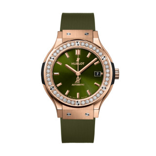 Damen- und Herrenuhr, Hublot Classic Fusion King Gold Green Diamonds , Ref: 565.OX.8980.RX.1204