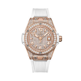 Damenuhr, Hublot Big Bang One Click King Gold White Full Pavé , Ref: 485.OE.9000.RW.1604