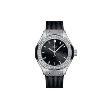 Damenuhr, Quarzwerk, Hublot Classic Fusion Titanium Diamonds 