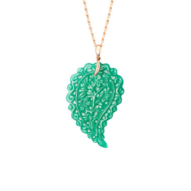 Halsschmuck, Roségold, Tamara Comolli INDIA Leaf Anhänger large grüner Onyx