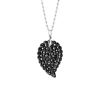 Halsschmuck, Weißgold, Tamara Comolli INDIA Leaf Anhänger Medium Onyx Schwarz