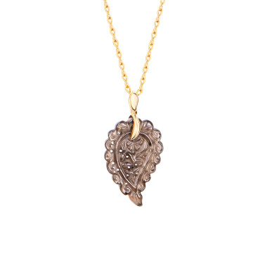 Halsschmuck, Gelbgold, Tamara Comolli INDIA Leaf Anhänger small Rauchquarz