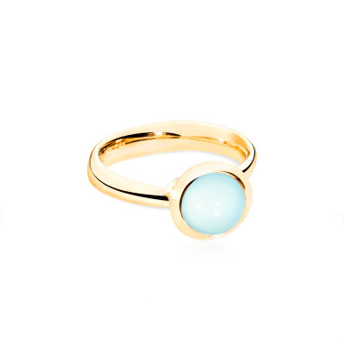 Ringe, Gelbgold, Tamara Comolli BOUTON Ring small Aqua Chalcedon