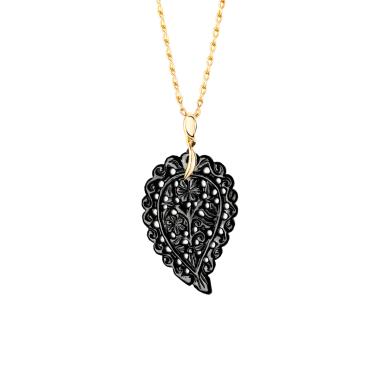 Halsschmuck, Gelbgold, Tamara Comolli INDIA Anhänger medium Onyx schwarz