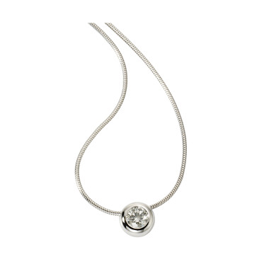 Halsschmuck, Weißgold, Atelier Mühlbacher ONE Solitaire Anhänger Zarge mit Halskette in Weissgold