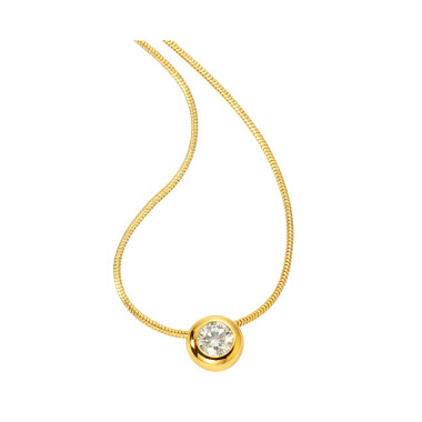 Gelbgold, Halsschmuck, Atelier Mühlbacher ONE Solitaire Anhänger Zarge mit Halskette in Gelbgold