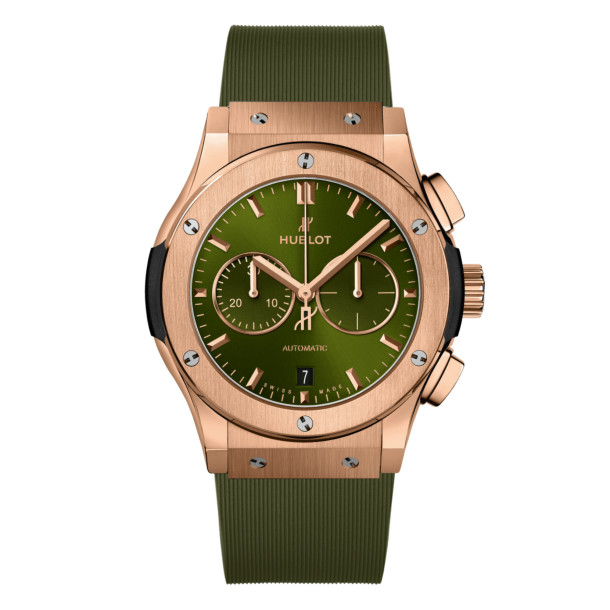         Damen- und Herrenuhr, Automatik, Hublot Classic Fusion Chronograph King Gold Green 