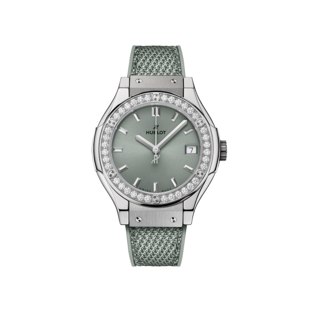         Damenuhr, Quarzwerk, Hublot Classic Fusion Titanium Sage Green Diamonds