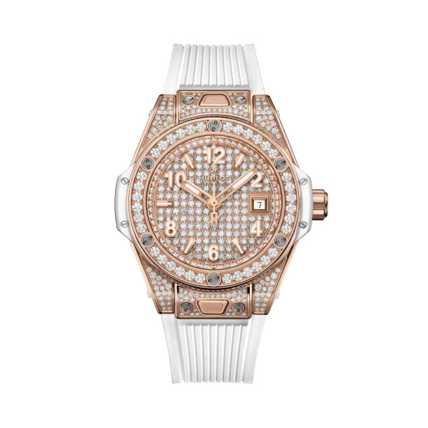         Damenuhr, Automatik, Hublot Big Bang One Click King Gold White Full Pavé 