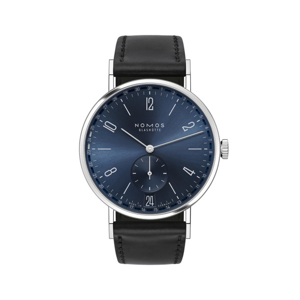         Damen- und Herrenuhr, Handaufzug, NOMOS Glashütte Tangente 2date blau