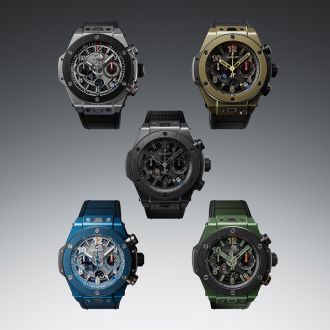 Hublot Big Bang Reloaded Modelle 2026 in verschiedenen Materialien und Farben – skelettierte Unico Chronographen aus Titan, Gold, Keramik, Grün und Blau im Detail