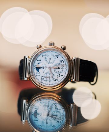 IWC Da Vinci Ewiger Kalender Chronograph als Preowned Luxusarmbanduhr mit Lederarmband bei Mühlbacher