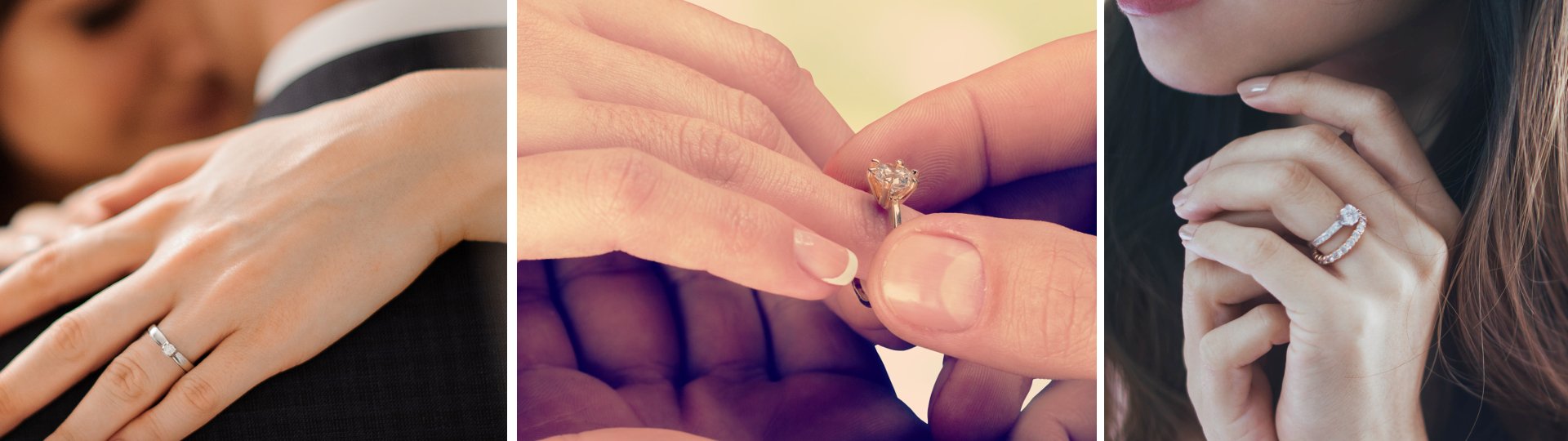 H&auml;nde eines Paares bei einem Heiratsantrag, eine Person steckt der Partnerin einen Verlobungsring mit Diamant an den Finger