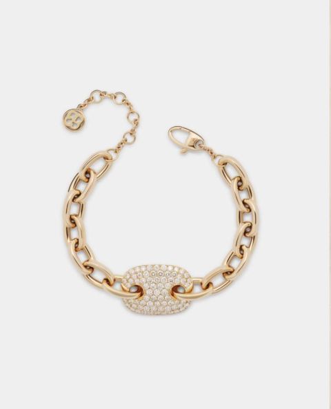 Roségoldenes Armband aus der Join Kollektion von Crivelli mit kräftigen Kettengliedern und pavégefasstem Diamantelement, elegantes Statement-Schmuckstück Roségoldenes Armband aus der Join Kollektion von Crivelli mit kräftigen Kettengliedern und pavégefasstem Diamantelement, elegantes Statement-Schmuckstück