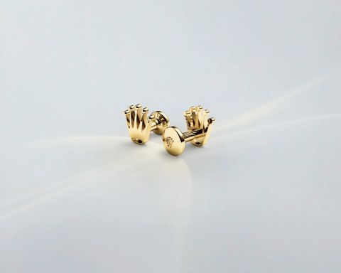 Rolex Manschettenknöpfe aus 18 Karat Gelbgold mit ikonischem Kronen-Design, glänzend poliert, elegante Luxus-Accessoires für Herren